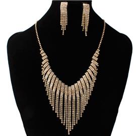 Rhinestone Fringed V Neck Necklace Set