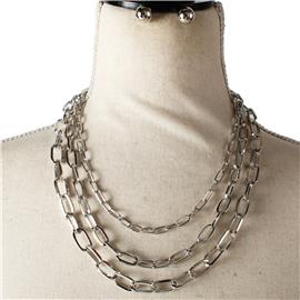 Metal 3 Layers Chain Necklace Set