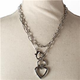 Oval Chain Pendant Heart Necklace