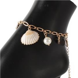 Metal Pearl Shell Charms Anklet