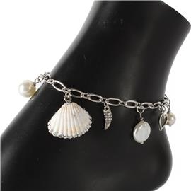 Metal Pearl Shell Charms Anklet