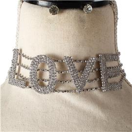 Rhinestones Love Choker Necklace Set