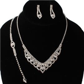 JR Rhinestones Tear 3Pcs Necklace Set