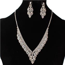 Rhinestones Swirl Leaves Necklace Set