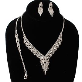 Rhinestones Round Fringeds 3 Pcs Necklace Set