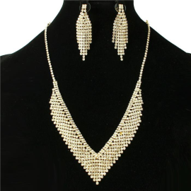 "Rhinestones "V" Casting Necklace Set "