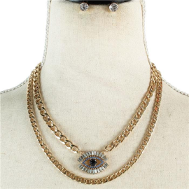 Metal Link Chain Evil Eye Necklace Set