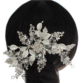 Crystal Metal Swirl Leaves Hair-Comb