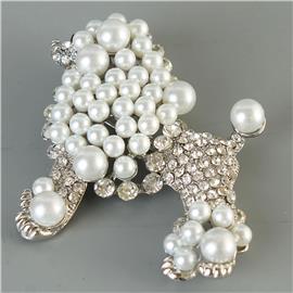 Pearl Crystal Dog Brooch