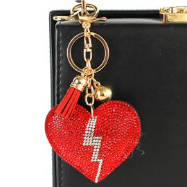 Rhinestones Casting Zic Zac Heart Key Chain