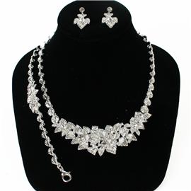 Metal Crystal Flower 3pcs Necklace Set
