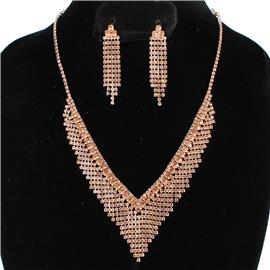 Rhinestone Fringed Necklace Set