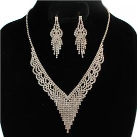 Rhinestone Swirl Fringed Necklace Set