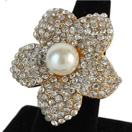 Rhinestone Pearl Flower Ring