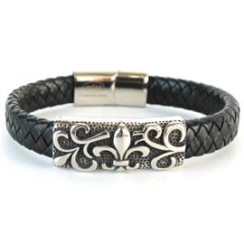 Stainless Steel With Braided Leather Bracelet