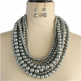 Pearl 7 Layers Necklace Set