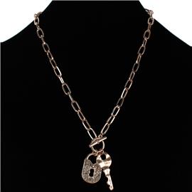 Metal Pendant Key Lock Necklace