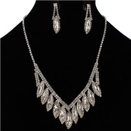 Rhinestones Leaves Necklace Set