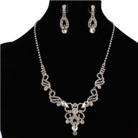 Rhinestones Swirl Tear Flower Necklace Set