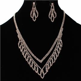 Rhinestones Leaves Layereds Necklace Set