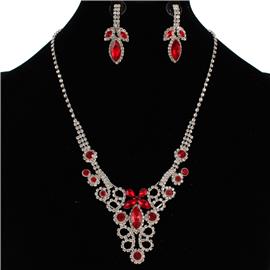 Rhinstones Leaves Swirl Necklace Set