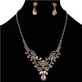 Rhinestones Leaves Teardrop Necklace Set