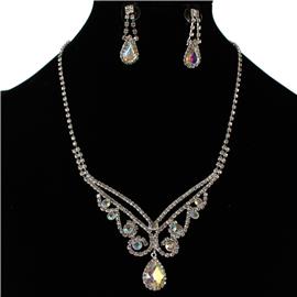 Rhinestones Tear Necklace Set