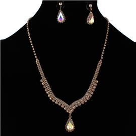 Rhinestones Tear Necklace Set