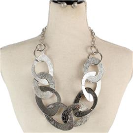 Metal Oval Chain Necklace Set