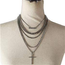 Metal Multilayereds Cross Necklace Set