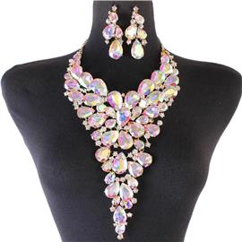 Crystal Tear-Flower Necklace Set