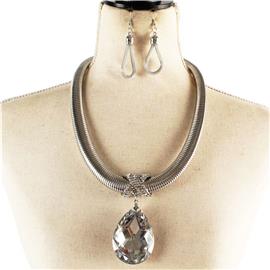 Metal Omega Crystal Teardrop Necklace Set