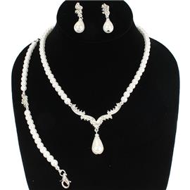 3 Pcs Pearl Drop Necklace Set