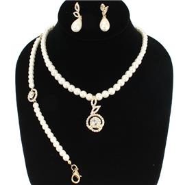 3 Pcs Pearl Flower Pendant Necklace Set