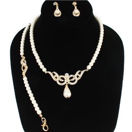 3 Pcs Pearl Drop Necklace Set