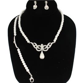 3 Pcs Pearl Drop Necklace Set