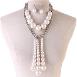 Pearl Link Chain Necklace Set
