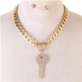 Metal Chain Key Necklace Set