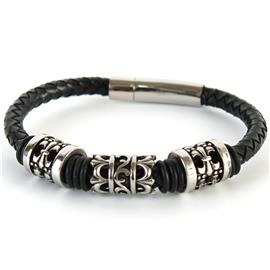 Stainless Steel Leather Tube Bracelet