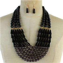 Multi Beads Layered Necklace Set