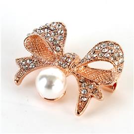 Crystal Pearl Bow Brooch