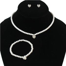 JR Pearl Heart 3 pcs Necklace Set