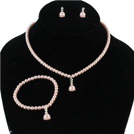 JR Pearl Round Dangling 3 pcs Necklace Set