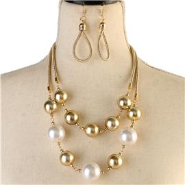 Cord Pearl Necklace Set