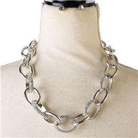 Metal Stones Link Necklace Set