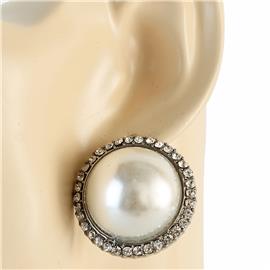 Pearl With Rhinestones Clip-On Earring