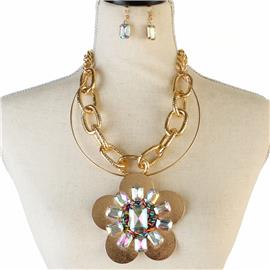Metal Chain Flower Pendant Necklace Set