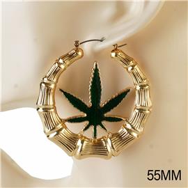 55mm Cannabis Bamboo Style Hoop Earring