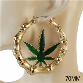 70mm Cannabis Bamboo Style Hoop Earring