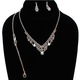 JR Rhinestones 3 Pcs Tear Necklace Set